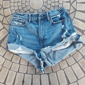 Abercrombie & Fitch High Rise Mom Shorts Size 29 Distressed Raw Hem Curve Love